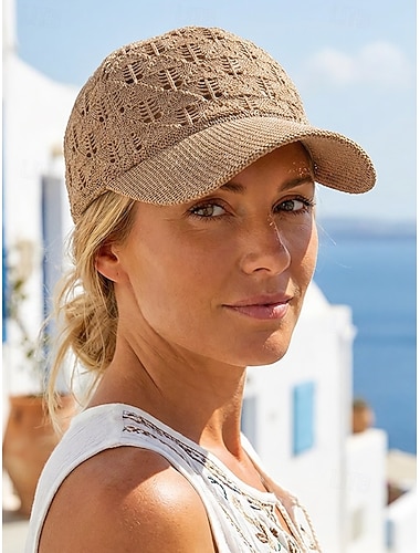  Dames baseballpet met haakwerk, ademende gebreide polyester zomerhoed, verstelbare pet met kanten mesh, lichtgewicht zonbeschermende hoed voor reizen, wandelen, tuinieren en casual buitenactiviteiten.