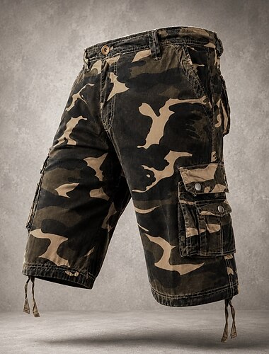  Herren Cargohose Cargohosen Cargo-Shorts Shorts Freizeitshorts Tasche Elastischer Bund Einfach Tarnung Knielang Lässig Outdoor Streetwear Mode Streetwear Blau Khaki Unelastisch