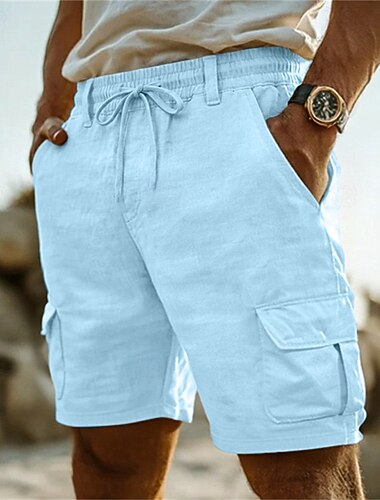  Herre Cargoshorts Lin Shorts Sommershorts Strandshorts Multi lomme Rett ben عادي Komfort Pustende Knelengde Avslappet Daglig utendørs Klassisk Stil Retro / vintage Hvit Kakifarget