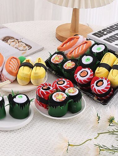  Confezione regalo di calzini a tema sushi per uomo e donna, calzini in cotone con divertenti motivi a tema cibo, regali di compleanno e Natale originali e divertenti per gli amanti del sushi, set di