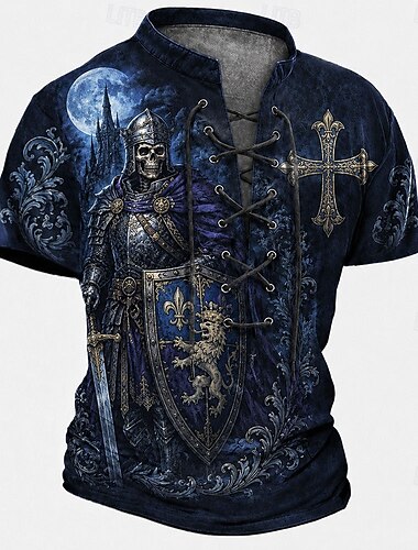  Homme Taureau Croix Chemise Henley T-shirt Manche Courte T-shirt Impression 3D Col à lacets Henley Chemise Sombre Quotidien Festival Violet Vert Bleu de minuit Printemps & Été Vêtement Tenue S M L XL
