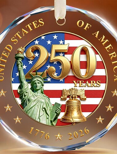  Ornement commémoratif du 250e anniversaire de la Statue de la Liberté aux États-Unis, pour la fête nationale américaine du 4 juillet - Ornements de Noël patriotiques en cristal - Cloche de la Statue