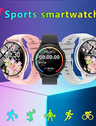  Smartwatch unissex com tela redonda, monitor de frequência cardíaca e sono, mais de 100 modos esportivos, contador de passos e calorias, à prova d'água IP68, compatível com Android e iOS.
