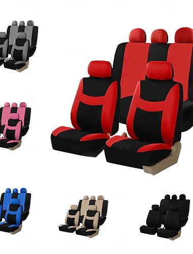  Complete set van 9 universele autostoelhoezen, gemaakt van ademend polyester mesh-materiaal, geschikt voor auto's, SUV's, sedans en vrachtwagens. Stijlvol tweekleurig design, eenvoudig te installeren.