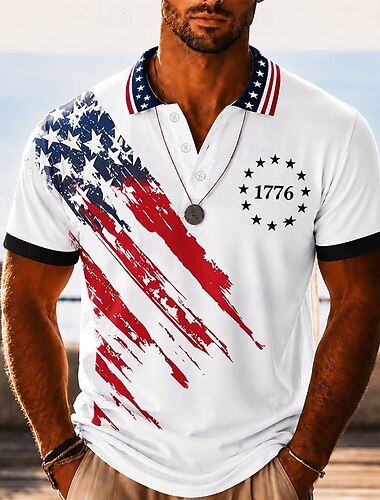  4 luglio 2026 250° Per uomo Bandiera Americana Polo Hawaiane Manica Corta Magliette polo Camicie con Colletto Casual Athleisure Abbigliamento quotidiano Abbigliamento da festa Stampa 3D Bottoni