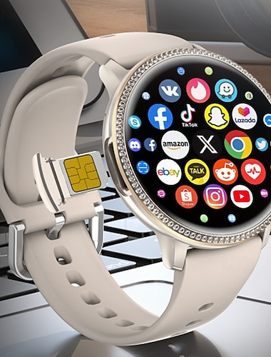  Reloj inteligente 4G para mujer con ranura para tarjeta SIM, reloj inteligente Android para mujer con monitor de actividad física, elegante reloj con bisel redondo de diamantes y monitor de frecuencia
