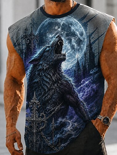  Voor heren Wolf Onderhemd Mouwloos T-shirt 3D-afdrukken Strakke ronde hals Overhemd Donkere Casual Dagelijks Feestdagen blauw Oranje Groen Lente zomer Kleding S M L XL 2XL 3XL