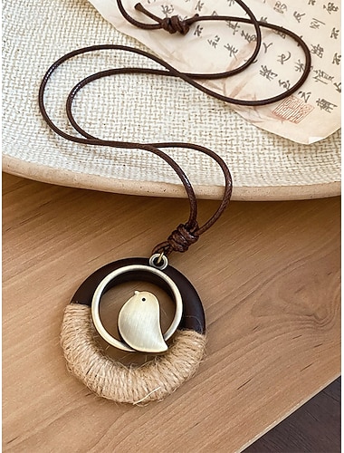  Dames boho houten hanger ketting vintage legering statement sieraden handgemaakte natuurlijke lange koord ketting etnische ambachtelijke mode accessoires voor vakantie dagelijks gebruik festival