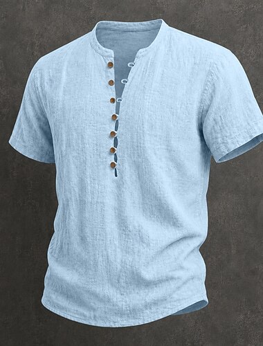  Per uomo Camicia di lino Camicia popover Camicia Estiva Camicia casual Semplice Casuale Quotidiano Nero Bianco Vino Blu marino Manica Corta Colletto Estate Abbigliamento Bottoni