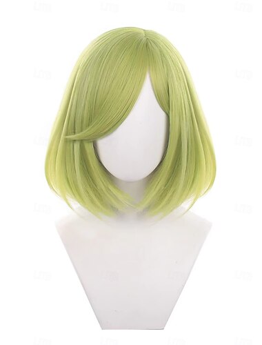  Parrucca corta a caschetto verde chiaro per cosplay anime con frangia laterale – capelli per costume fantasy dell'accademia di magia