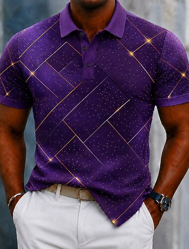  Per uomo Geometrico Polo Manica Corta Magliette polo Camicie con Colletto Casual Athleisure Stampa 3D Bottoni Tessuto retato traspirante Estate Primavera Blu Nero Viola