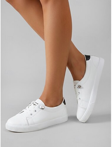  Klassieke witte casual sneakers voor dames – lichtgewicht wandelschoenen met elastische band en flexibele antislipzool voor dagelijks comfort, school, reizen en andere gelegenheden.