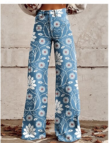  Rétro Vintage Boho Années 1970 Pantalon Pantalon à jambes larges Hippie Disco Taille haute Fleuri Marguerite Style faux jean Déguisement Femmes Carnaval Décontracté Quotidien Festival de Musique