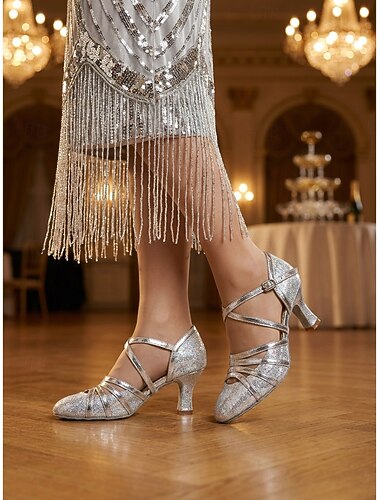  Dámské boty Gatsby z 20. let - třpytivé metalické Mary Jane lodičky s kříženým páskem na flapper party, vintage ples