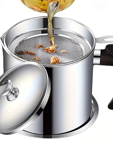  Récupérateur de graisse de bacon en acier inoxydable 304 avec poignée, passoire et couvercle &Plateau antidérapant, passoire à graisse de cuisine de 1,3 l/44 oz, filtre à huile de cuisson à mailles