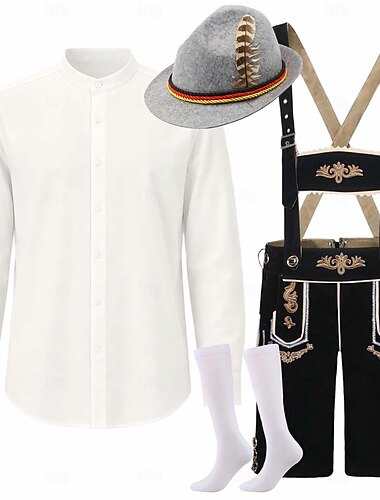  Oktoberfest Completo Lederhosen Camicia Cappello tirolese Ricamato Collo alla coreana Bavarese Alpino Eredità Prati Per uomo Carnevale Festa della birra Panno in stile tradizionale