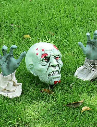  Halloween-Zombie-Gartenstecker, gruselige Zombies mit Gesicht und Armen, ideal für Halloween-Partys, Terrasse, Garten, Friedhofsszenen und mehr, 3er-Pack