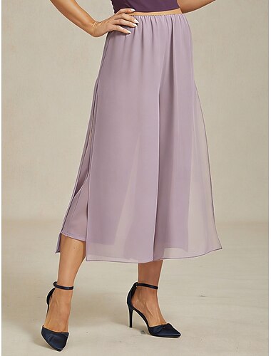  Dames Breed Been Broek met rechte pijpen Elegant Kuitlengte Middelhoge taille Natuurlijk Elastische tailleband Rekbaar Casual Dagelijks gebruik Cocktailparty Lila Zomer Lente Herfst