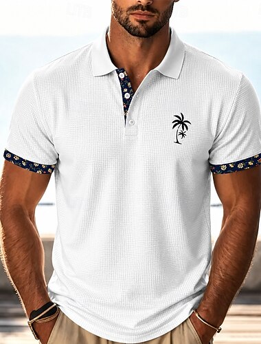  Per uomo Palma Magliette Polo a Nido d'Ape Testurizzato Manica Corta Magliette polo Camicie con Colletto Casual Resort Abbigliamento da sera Stampa 3D Bottoni Tessuto retato traspirante Primavera
