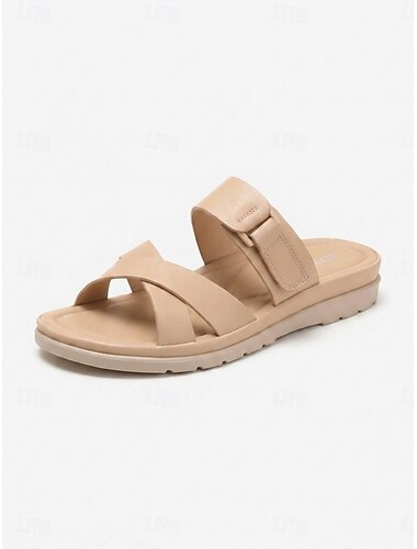  Sandales à enfiler roses confortables et ajustables pour femmes – mules à brides croisées et bout ouvert avec semelle intérieure rembourrée et moelleuse &Semelle légère et flexible pour les vacances,