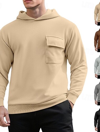  Homens Cor Sólida Moletom com capuz Blusas casuais Primavera Outono Com capuz Manga Longa A Prova de Vento Quente Da Moda Equitação Corrida Viagem Férias Cáqui Preto Cinza Escuro Roupa de esporte