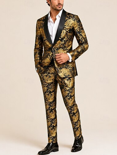  Set Rétro Vintage Années 1980 Pantalon Vêtements d'extérieur Manches longues Gentleman Jacquard Fleuri Déguisement Homme Mascarade Soirée Cocktail Adulte Manteau Pantalon