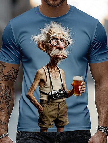  Herr Gammal man T-shirt Kortärmad T-shirt 3D-tryck Rund hals Skjorta Rolig Ledigt Dagligen Gata Blå Purpur Kaki Sommar Vår Kläder S M L XL 2XL 3XL