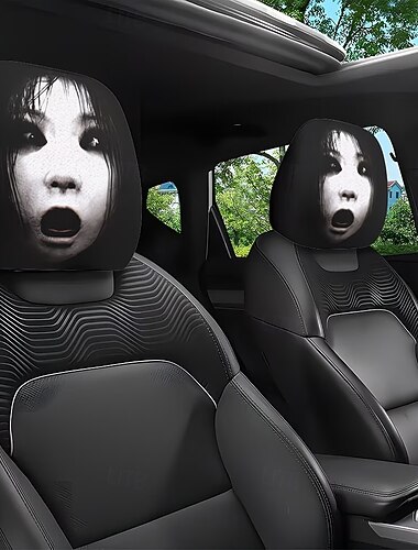  2/4 Stück Autositz-Kopfstützenbezüge mit Horror-Geistermotiv, gruselige Geister-Kopfstützenschoner, universell passendes, dehnbares Auto-Innenausstattungszubehör, waschbarer, weicher Stoff, einfach zu