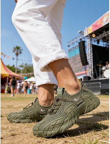  Gröna utomhussneakers för herrarna, slip-on-skor för vardagsbruk, bekväma halkfria skor för konserter, camping, streetwear