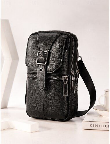  Homens Bolsa crossbody Bolsa de ombro Cinto de Corrida Couro Diário Ao ar livre Ziper Grande Capacidade Prova-de-Água Leve Côr Sólida Vermelho-marrom Amarelo acastanhado Preto