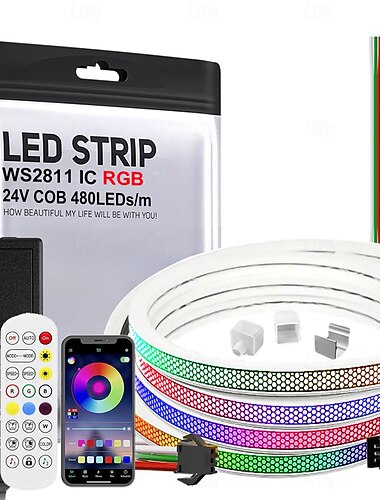  ws2811 rgb ic led vanntett ip67 antirefleks silikon lysstripesett høy tetthet spotlight ic dc24v 3,28 - 32,8 fot smart app bluetooth musikkkontroller hjem og utendørs gjør-det-selv-dekorasjon