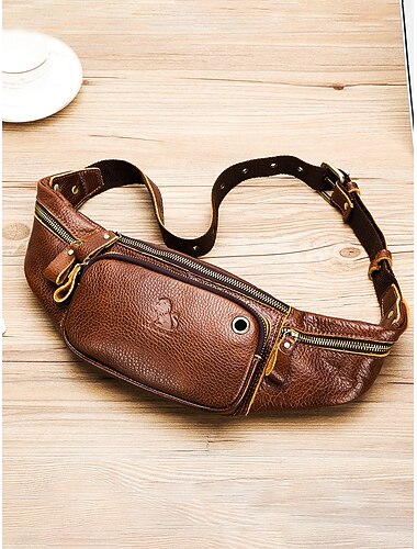  Heren crossbody heuptas van echt leer, zwartbruine/koffiekleurige schoudertas, ruime borsttas met meerdere vakken en verstelbare riem, ideaal voor op reis of dagelijks gebruik.