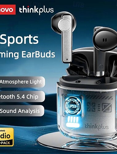  Auricolari wireless Lenovo ThinkPlus LP53 Bluetooth 5.4, cuffie da gioco stereo hi-fi, cuffie e-sport a bassa latenza con luce ambientale a LED. &microfono, riduzione del rumore per iPhone, Samsung,