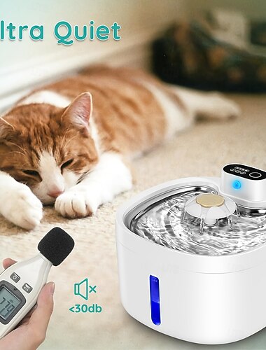  gato cw-wsj2 &Fuente de agua para perros - Fuente de agua automática inalámbrica para mascotas de 2,6 l (88 oz) con ventana indicadora del nivel de agua, sensor de movimiento, funcionamiento