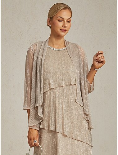  Per donna Top da sera Pieghettato Stratificato Metallico Tinta unica Elegante Romantico Matrimonio Manica 3/4 Festa serale Ospite di nozze Abbigliamento formale Oro rosa Estate Primavera Autunno
