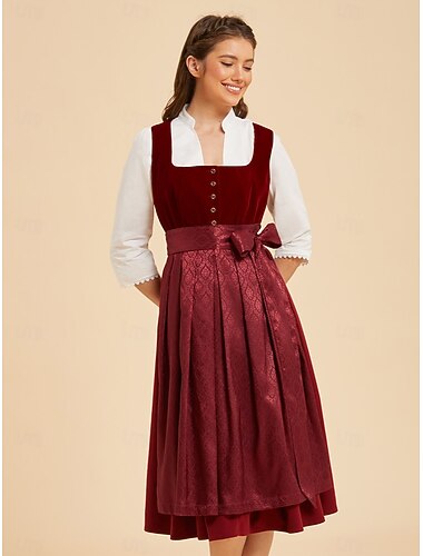  Oktoberfest Dirndl Klänning Midilängd Jacquard Sammet Med fickor Balconette-ringning Hembiträde Bavarian Tyska Alpint Ängar Dam Karnival Ölfestival Traditionell stil tyg Utan blus (70 cm)