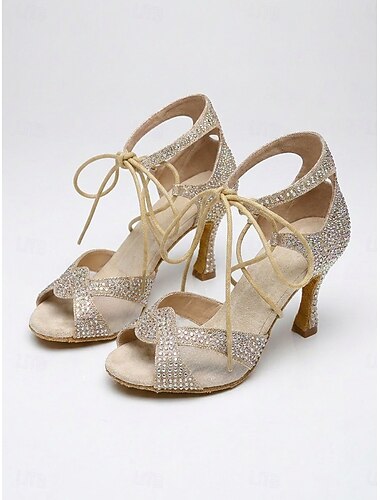  Women's 1920s Great Gatsby Rhinestone Heels - Roaring 20s Lace-up Sparkly Crystal Mary Jane Sandals for Flapper Party, Cruise & Wedding