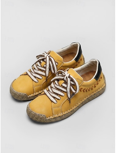  damgula handgjorda retro casual sneakers – broderade snörskor med halkfri sula för resor och promenader utomhus &vardagskläder