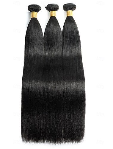  Brasilianisches Echthaar, Farbe 1b # Naturschwarz, x-Yak-Echthaar, glatt, 1 Bündel, 10-30 Zoll