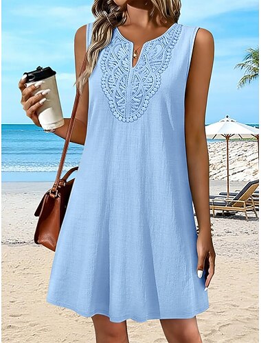  Per donna Mini abito Abito in Pizzo Vestito Casual Abito Estivo Elegante Moda Spiaggia Vacanza Weekend Vestibilità regolare Semplice Senza Maniche Scollo a V Verde chiaro Viola Rosso rosa Beige