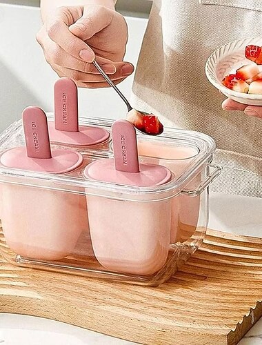  Wiederverwendbare, doppelwandige Eisformen mit großem Fassungsvermögen, lebensmittelechte Eismaschine für hausgemachtes Eis am Stiel, abfallfreie Mehrzweck-Eiswürfelbox in Grün, Gelb und Rosa für