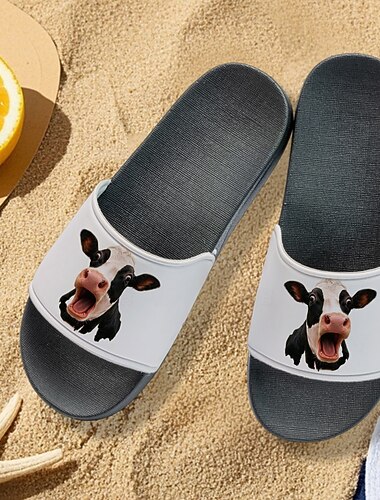  Sandales à enfiler pour homme avec imprimé vache amusant - tongs de plage légères et antidérapantes, confortables pour l'été, idéales pour la plage, la piscine, les vacances et les activités