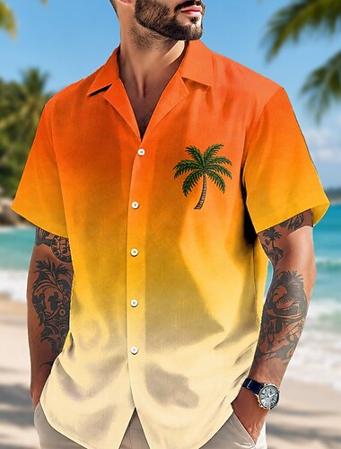  Per uomo Palma di Cocco Piante Tropicali Camicia Camicie hawaiane Camicia con collo camp Manica Corta Hawaiano Quotidiano Ferie Vacanza al Mare Estate Primavera Colletto cubano Stampa 3D Blu Viola