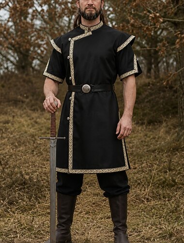  Retrò Vintage Medievale Rinascimento Cintura in Vita Tunica Principe Guerriero Collo alla coreana Costume Per uomo Fantasia Halloween Carnevale Fiera Rinascimentale LARP Adulti Top Cintura