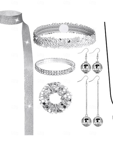  Conjunto Retro Vintage Discoteca Anos 80 Colar Faixa de Cabeça lenço com acessórios Discoteca Fantasia Mulheres Dia Das Bruxas Carnaval Festival de Música Festa Temática Retro Adulto Mais Acessórios