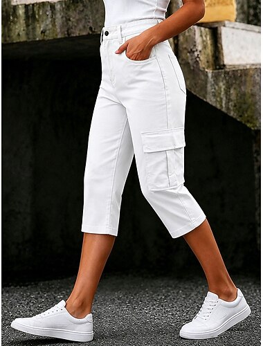  Dames Cargohosen Stijlvol Kuitlengte Middelhoge taille Zak Comfort Casual Dagelijks Buiten Wit Khaki Zwart Leger Groen Zomer Lente Normale pasvorm