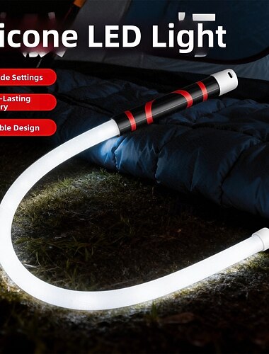  USB-oppladbar fleksibel silikonlommelykt – vanntett arbeidslys med 3 moduser, mekanisk lommelykt for motorsykkel, bilreparasjon, camping &nødbelysning, 27-tommers bøybar LED