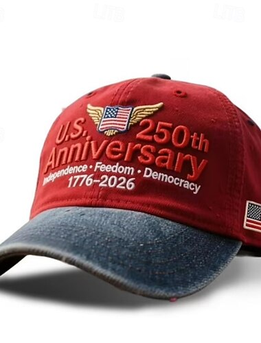  Cappellino da baseball per il 250° anniversario degli Stati Uniti (1776-2026), cappello patriottico ricamato con indipendenza, libertà e democrazia, cappellino vintage con bandiera americana effetto