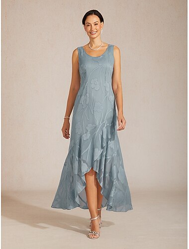  Per donna Abito Midi Abito con balze Elegante Quotidiano Vacanza Ospite di nozze Pizzo Stratificato Vestibilità regolare Floreale Senza Maniche Collo a U Grigio cielo