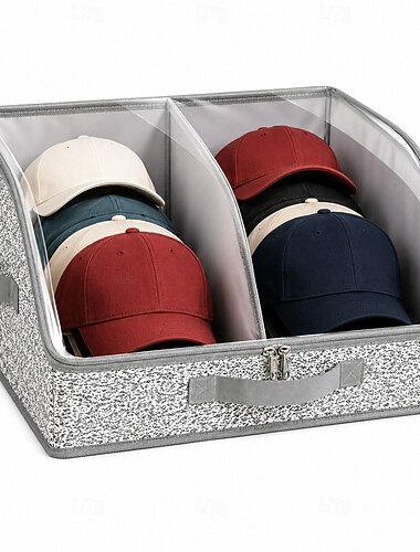  Stabelbar hatteholder med klart vindulokk, 1/2-pakning oppbevaringsboks for baseballcapser med plass til opptil 30 capser, hattedisplay i garderoben, sammenleggbar capsholder for snapback, trucker